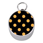 Polka Dots - Pastel Orange on Black Silver Compass (Mini)