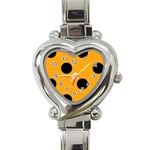 Polka Dots - Black on Dark Tangerine Orange Heart Italian Charm Watch