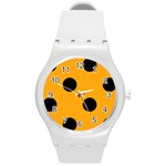 Polka Dots - Black on Dark Tangerine Orange Round Plastic Sport Watch (M)