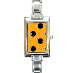 Polka Dots - Black on Dark Tangerine Orange Rectangle Italian Charm Watch