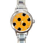 Polka Dots - Black on Dark Tangerine Orange Round Italian Charm Watch