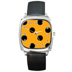 Polka Dots - Black on Dark Tangerine Orange Square Metal Watch