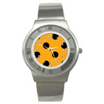 Polka Dots - Black on Dark Tangerine Orange Stainless Steel Watch