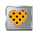 Polka Dots - Black on Dark Tangerine Orange Mega Link Heart Italian Charm (18mm)