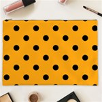Polka Dots - Black on Dark Tangerine Orange Cosmetic Bag (XXL)