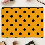 Polka Dots - Black on Dark Tangerine Orange Cosmetic Bag (XXXL)