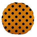 Polka Dots - Black on Dark Tangerine Orange Large 18  Premium Round Cushion