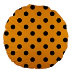 Polka Dots - Black on Dark Tangerine Orange Large 18  Premium Flano Round Cushion
