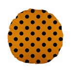 Polka Dots - Black on Dark Tangerine Orange Standard 15  Premium Flano Round Cushion