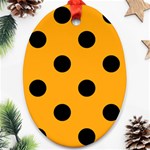 Polka Dots - Black on Dark Tangerine Orange Oval Ornament (Two Sides)