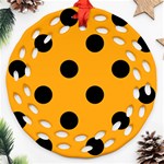 Polka Dots - Black on Dark Tangerine Orange Round Filigree Ornament (Two Sides)