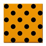 Polka Dots - Black on Dark Tangerine Orange Tile Coaster