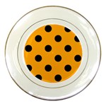 Polka Dots - Black on Dark Tangerine Orange Porcelain Plate