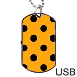 Polka Dots - Black on Dark Tangerine Orange Dog Tag USB Flash (One Side)