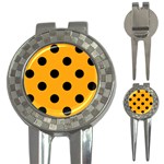Polka Dots - Black on Dark Tangerine Orange 3-in-1 Golf Divot