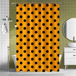 Polka Dots - Black on Dark Tangerine Orange Shower Curtain 48  x 72  (Small)
