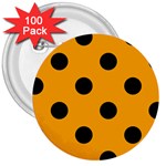 Polka Dots - Black on Dark Tangerine Orange 3  Button (100 pack)