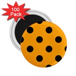 Polka Dots - Black on Dark Tangerine Orange 2.25  Magnet (100 pack)