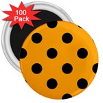 Polka Dots - Black on Dark Tangerine Orange 3  Magnet (100 pack)