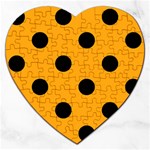Polka Dots - Black on Dark Tangerine Orange Jigsaw Puzzle (Heart)