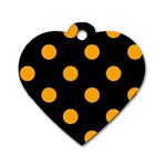 Polka Dots - Dark Tangerine Orange on Black Dog Tag Heart (One Side)