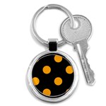 Polka Dots - Dark Tangerine Orange on Black Key Chain (Round)