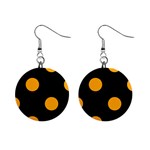 Polka Dots - Dark Tangerine Orange on Black 1  Button Earrings