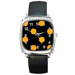 Polka Dots - Dark Tangerine Orange on Black Square Metal Watch