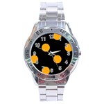Polka Dots - Dark Tangerine Orange on Black Stainless Steel Analogue Watch