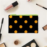 Polka Dots - Dark Tangerine Orange on Black Canvas Cosmetic Bag (XS)