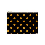 Polka Dots - Dark Tangerine Orange on Black Cosmetic Bag (M)