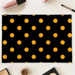 Polka Dots - Dark Tangerine Orange on Black Cosmetic Bag (XXL)