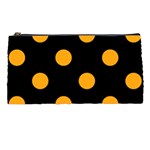 Polka Dots - Dark Tangerine Orange on Black Pencil Case