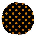 Polka Dots - Dark Tangerine Orange on Black Large 18  Premium Flano Round Cushion