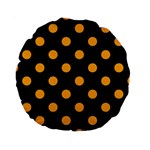Polka Dots - Dark Tangerine Orange on Black Standard 15  Premium Round Cushion