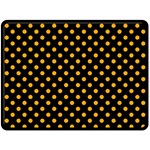 Polka Dots - Dark Tangerine Orange on Black Fleece Blanket (Large) (One Side)