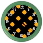 Polka Dots - Dark Tangerine Orange on Black Color Wall Clock