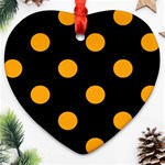 Polka Dots - Dark Tangerine Orange on Black Ornament (Heart)