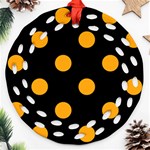 Polka Dots - Dark Tangerine Orange on Black Ornament (Round Filigree)