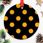 Polka Dots - Dark Tangerine Orange on Black Ornament (Round)