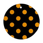 Polka Dots - Dark Tangerine Orange on Black Round Ornament (Two Sides)