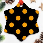 Polka Dots - Dark Tangerine Orange on Black Snowflake Ornament (Two Sides)