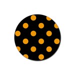 Polka Dots - Dark Tangerine Orange on Black Rubber Coaster (Round)