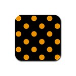 Polka Dots - Dark Tangerine Orange on Black Rubber Square Coaster (4 pack)