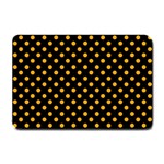 Polka Dots - Dark Tangerine Orange on Black Small Doormat
