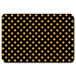 Polka Dots - Dark Tangerine Orange on Black Large Doormat