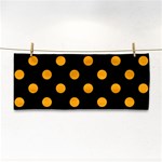 Polka Dots - Dark Tangerine Orange on Black Hand Towel