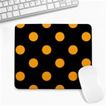 Polka Dots - Dark Tangerine Orange on Black Large Mousepad