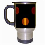 Polka Dots - Dark Tangerine Orange on Black Travel Mug (Silver Gray)