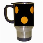 Polka Dots - Dark Tangerine Orange on Black Travel Mug (Black)